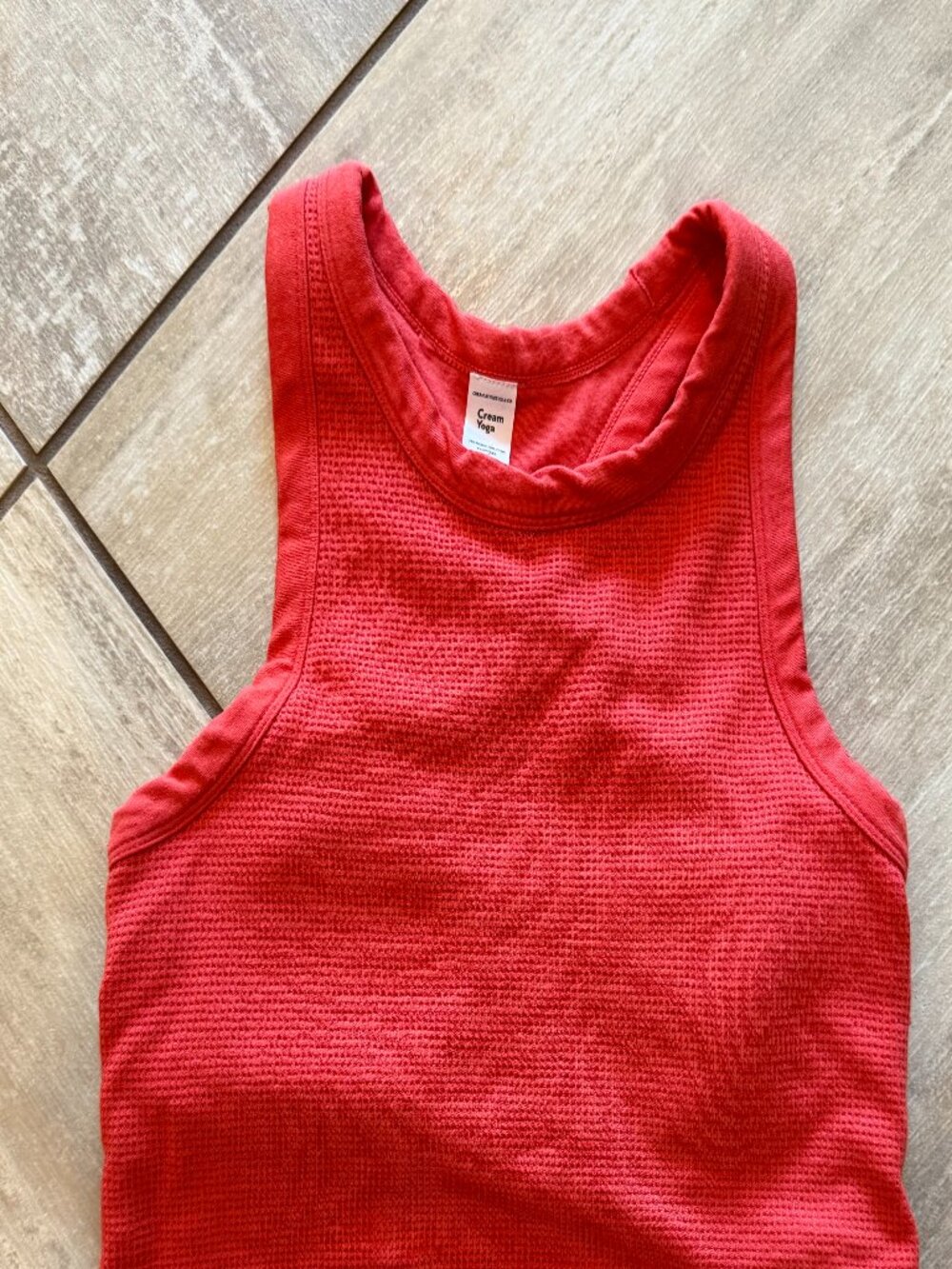 Cream Yoga Mia High Neck Bra Tank Red One Size